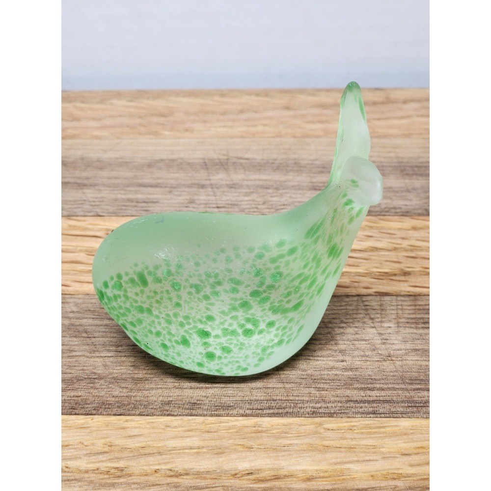 Vintage Hand Blown Art Glass‎ Frosted  Dolphin  Spatt Green Paperweight